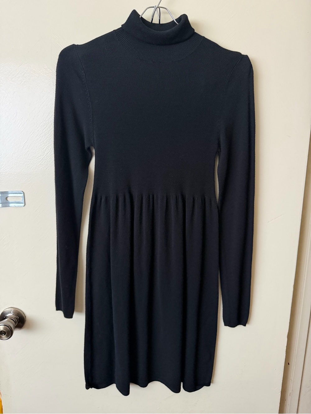 Black Long-Sleeve Turtleneck Knit Dress